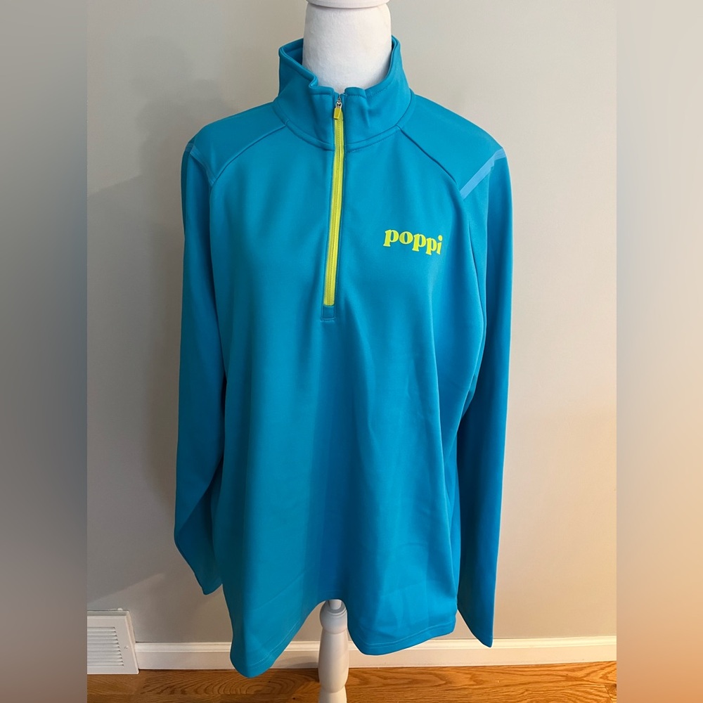 POPPI  1/4 ZIP SWEATSHIRT BLUE/GREEN PULLOVER XL Cozy bright poppi soda